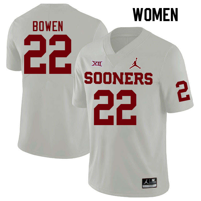 Women #22 Peyton Bowen Oklahoma Sooners College Football Jerseys Stitched-White - Click Image to Close
